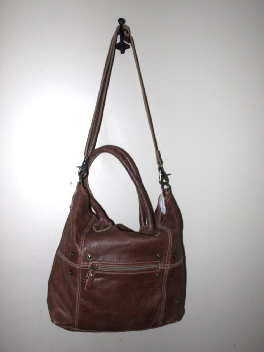 12A VGC LADIES MYRA BAG LEATHER TOTE WITH HORSE HAIR WALLET - BROWN